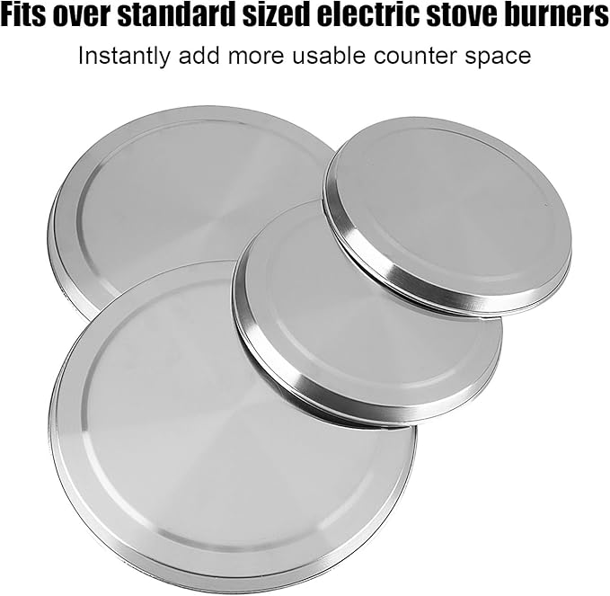 4PCS Stainless Steel Stove Burner Covers, Electric Stove Burner Covers Round Kitchen Stove Top Burner Covers Silver Stove Cover Set for Kitchen