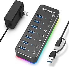 RSHTECH RGB USB Hub, USB C/USB 3.0 to 7-Port Powered USB Hub, RSH-518R - Image 1