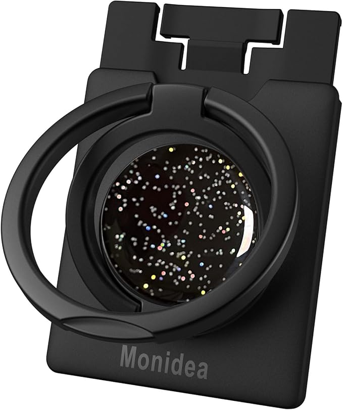 Phone Grip, Phone Ring Holder Finger Kickstand Wireless Charging Friendly, Foldable & Adjustable Double Metal Cell Phone Rings Gripper Stand for iPhone Samsung &Other Phones - Sparkle Black