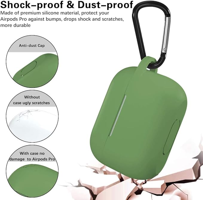 Lerobo Compatible with AirPods Pro 2 Case,Shockproof Washable Silicone Cover for Airpods Pro Supports Wireless Charging with Carabiner Front LED Visible,Olive Green