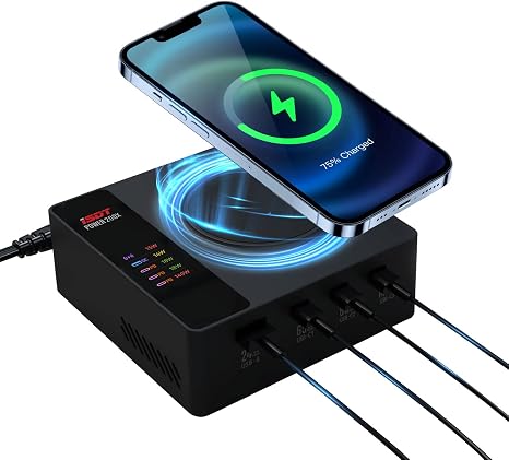 ISDT Power 200X 200W USB C Desktop Charging Station - 4+1 Ports Supports PD3.1 Fast Charging Various Operating Systems with Power Adapter, USB Charger with 15W Wireless Charging