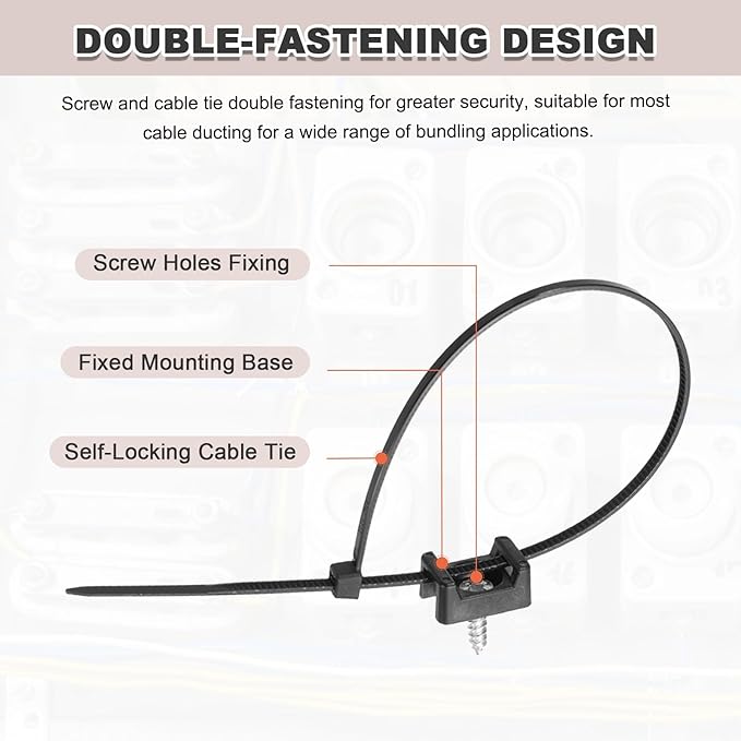 MECCANIXITY 240pcs 0.58" Cable Tie Saddle Type Mounts Base with 8" Cable Zip Ties and M3 Tapping Screws, Wire Organizer Holder Clamps Set, Black