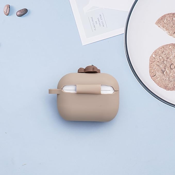 Wonhibo for Airpod Pro Case, Cute Kawaii Cover for Airpod Pro 2019 with Keychain for Women (Khaki Bear)