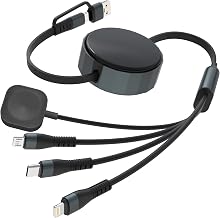 Retractable Multi Charging Cable for Apple Watch - 100W Retractable 4-in-1 Multi Charging Cable with USB-C, Lightning, Micro USB & iWatch Port, Portable Travel Charger Cord for iPad, iPhone, Android - Image 1