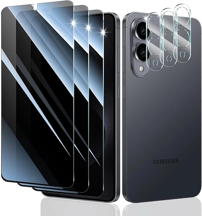 Privacy Screen & Camera Lens Protector for Samsung Galaxy S25 Edge, Anti-Spy Tempered Glass, Private Black Protection, 9H Hardness Anti-Scratch 2.5D Curved Edges Case-Friendly, 3 Pack Each