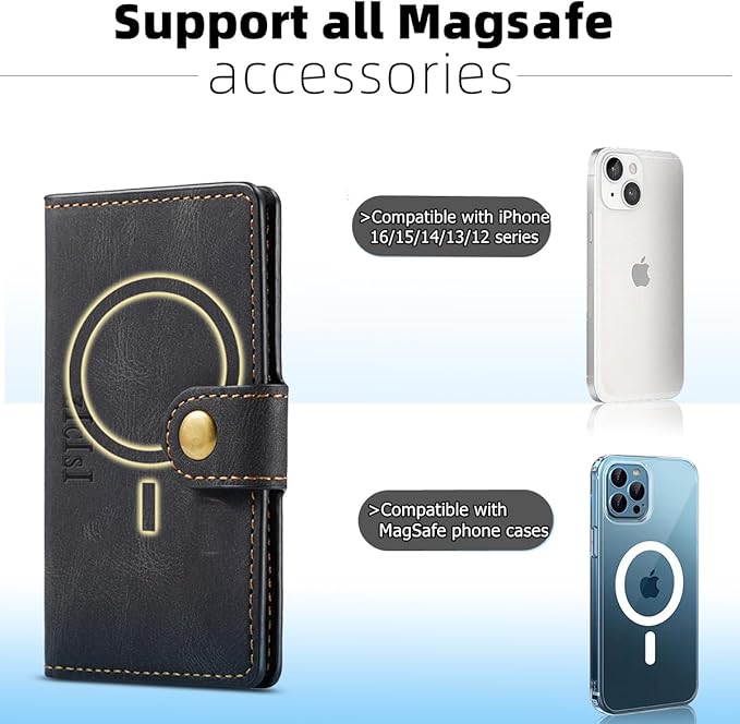 for Apple Magsafe Wallet,Magnetic Phone Wallet for iPhone 16/15/14 Pro Max/14 Pro/14 Plus/13/12 Series,5 Card Holders with Magsafe and RFID Blocking,Vegan Leather,Black