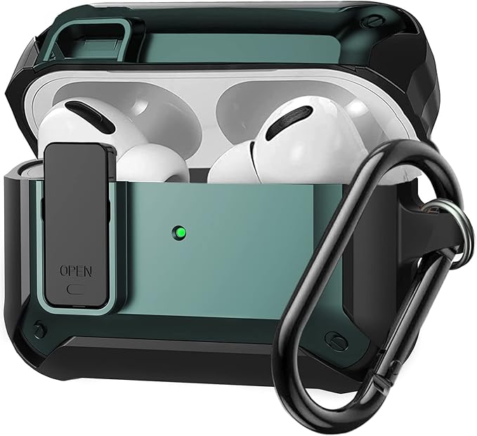 for Airpods Pro 2/1 Gen Case Cover with Lock (2019/2022/2023), Rugged Locking Case for Airpod Pro 2nd/1st Generation Shockproof Armor Protective Skin for Apple iPod Pro - B/Army Green
