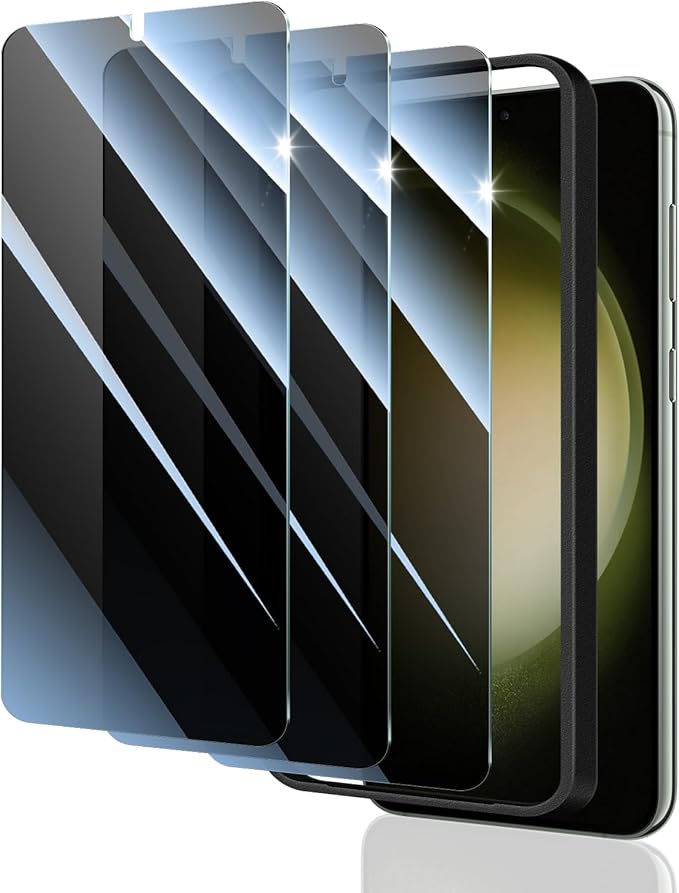 3*Privacy Screen Protector for Samsung Galaxy S22+/S22 Plus/S23+/S23 Plus with a Installation Alignment Aid, Anti-Spy Tempered Glass Film, Dark Private Black Protection, [Shatterproof][ Shockproof]