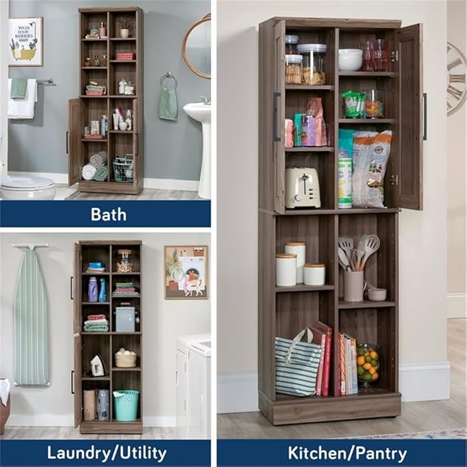 Sauder HomePlus Multi-Room Storage Cabinet with Adjustable Shelves and Door Positioning, Kitchen Laundry Bathroom Pantry Storage Cabinet, in Salt Oak Finish