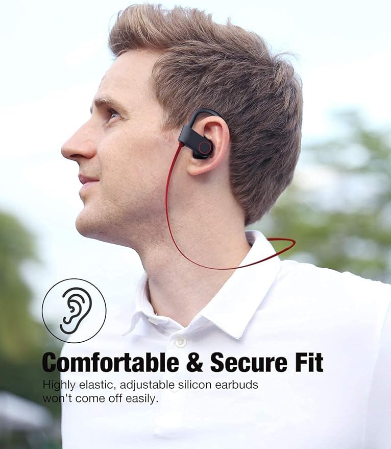 Otium Bluetooth Headphones,Wireless Earbuds IPX7 Waterproof Sports Earphones with Mic HD Stereo Sweatproof in-Ear Earbuds Gym Running Workout 15 Hour Battery Sound Isolation Headsets