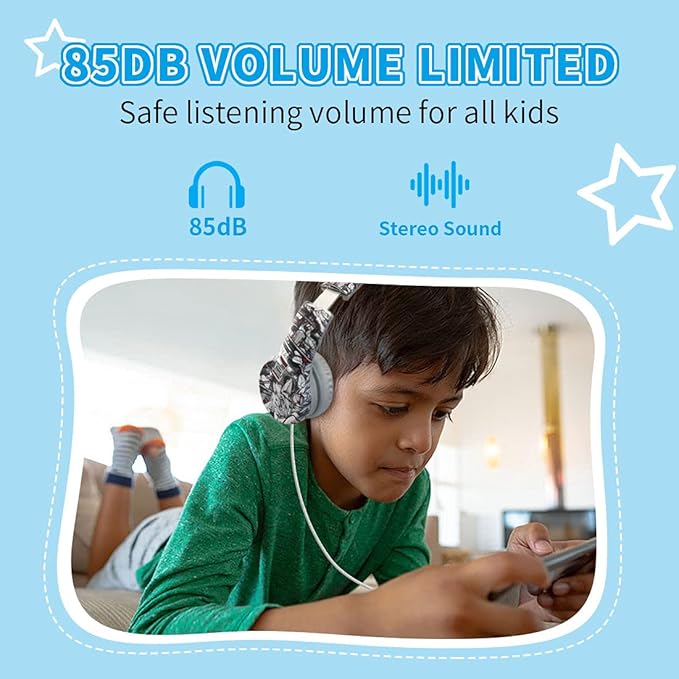 Kids Headphones with Cord, Toddler Headphones with Sharing Function, 85dB/93dB Safe Volume Limit, for Toddler Children Baby Boys Girls On-line Study, School, Travel use (Music)