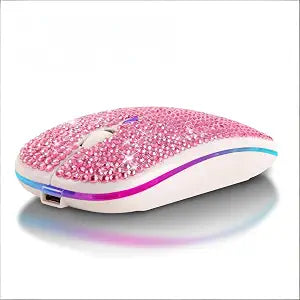 Silent Dual Mode Wireless Mouse with Diamond Inlay, Colorful RGB Light, 3 Adjustable Sensitivity Levels, USB C Rechargeable, Suitable for Office Study & Gift (Pink) - Image 1