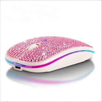 Silent Dual Mode Wireless Mouse with Diamond Inlay, Colorful RGB Light, 3 Adjustable Sensitivity Levels, USB C Rechargeable, Suitable for Office Study & Gift (Pink) - Image 2