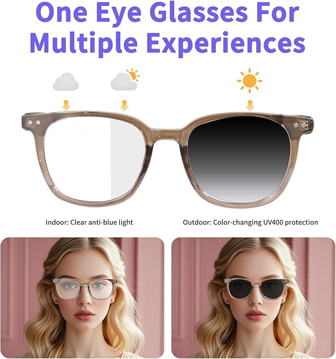 Smart Glasses for Women Men, Bluetooth Glasses with Photochromic Lenses Touch Control Voice Assistant for Clear Audio Remote Photography, Transparent frame and white legs, Perfect for Indoor Outdoor