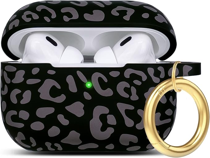 Leopard Silicone Compatible with AirPods Pro 2 Case 2022/2023, Gawnock Soft Case Compatible with AirPods Pro 2nd Generation Print Women Girls with Keychain - Gray Leopard/Cheetah