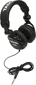 TASCAM TH-02 Professional Studio Monitor Headphones, Wired, Over Ear — for Recording, Podcast, DJ, Music and Guitar, with 1/4 Inch Jack Adapter