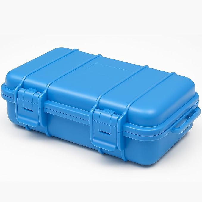 Dry Storage Box, Shockproof Waterproof Box with 2 U‑Shape Buckle, Plastic Storage Container for Cameras, Phones, Camping, Fishing, Hiking(small-Blue)
