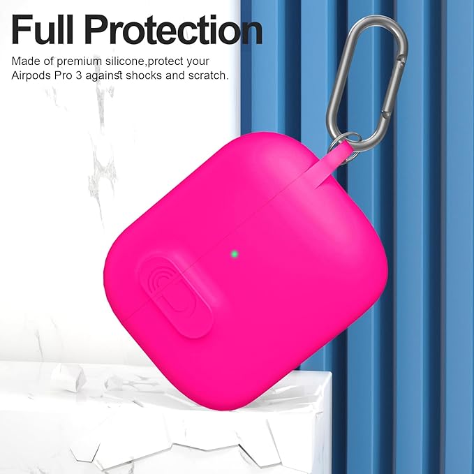 ATUAT for AirPods Pro 3 Case with Magnetic Lid Lock, Protective Soft Silicone Cover with Keychain Cleaner Kit for Women Men for Apple AirPods Pro 3rd Generation(2025), Front LED Visible, Hot Pink