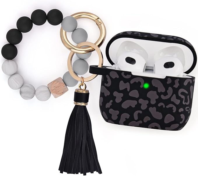 Case for Airpods 3 (2021), Filoto Silicone Airpod 3rd Generation Case Cover with Bracelet Keychain, Cute Protective Case for Apple Air Pod 3 Wireless Charging Case Women(Dark Leopard)