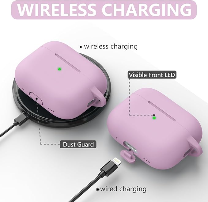 Ljusmicker for AirPods Pro Case Cover with Cleaner Kit,Soft Silicone Protective Case for Apple AirPod Pro 2nd/1st Generation Case for Women Men,AirPods Pro 2 Case Accessories with Keychain-Light Lilac