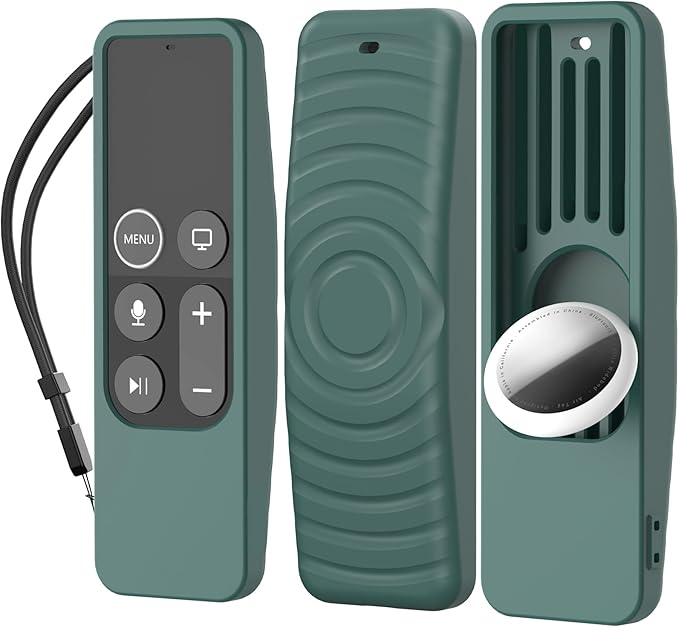 AhaStyle Protective Case for Apple TV Siri Remote [1st Gen] With AirTag Holder, Anti-Slip Silicone Cover Compatible With 2016 TV HD and 2017 4K [1st Generation] (Pine Green)
