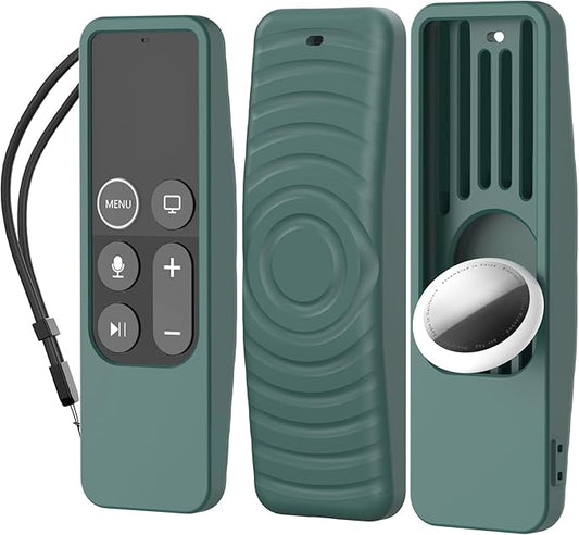 AhaStyle Protective Case for Apple TV Siri Remote [1st Gen] With AirTag Holder, Anti-Slip Silicone Cover Compatible With 2016 TV HD and 2017 4K [1st Generation] (Pine Green)