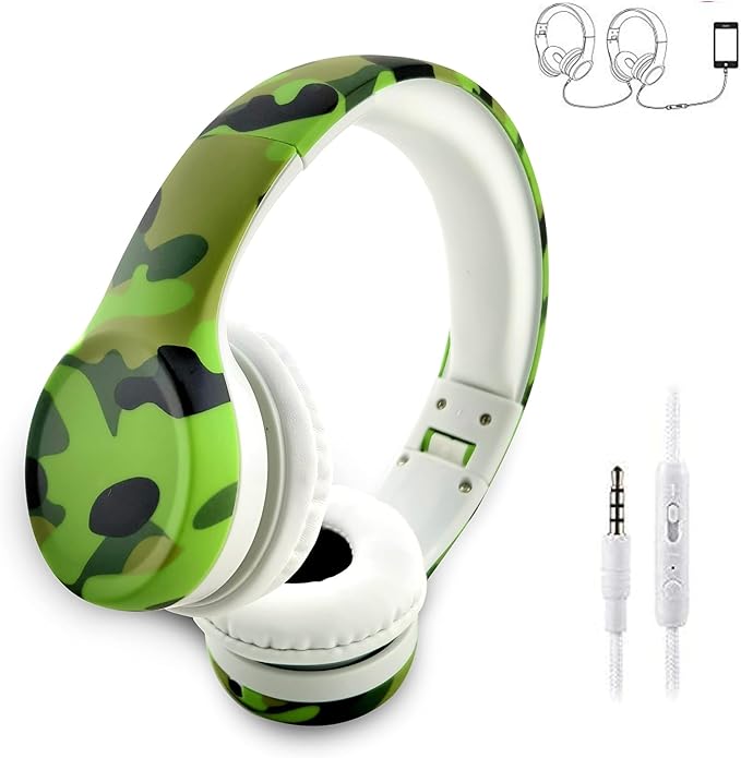 Kids Headphones with Cord, Toddler Headphones with Sharing Function, 85dB/93dB Safe Volume Limit, for Toddler Children Baby Boys Girls On-line Study, School, Travel use (camo Green)