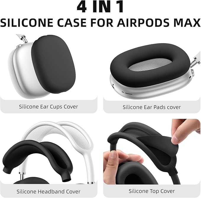 Lerobo Soft Case Cover for AirPods Max Headphones, for Airpods Max Ear Cup Covers/Ear Pad Case Cover/Headband Cover/Max Headband Pad,Accessories Silicone Skin Protector for Apple AirPods Max (Black)
