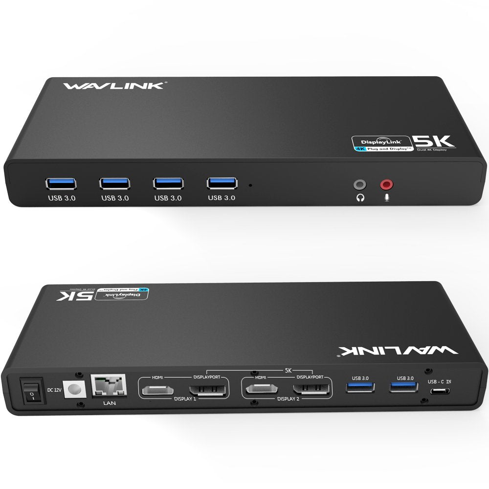 DisplayLink Universal Docking Station,WAVLINK 15-in-1 USB C Ultra 5K Dual 4K HD Multiple Display Dock with 2xHDMI/DP,Gigabit Ethernet,6xUSB 3.0,Type C,Audio,Mic,for New MacBook Neo,Windows,Mac - Image 1