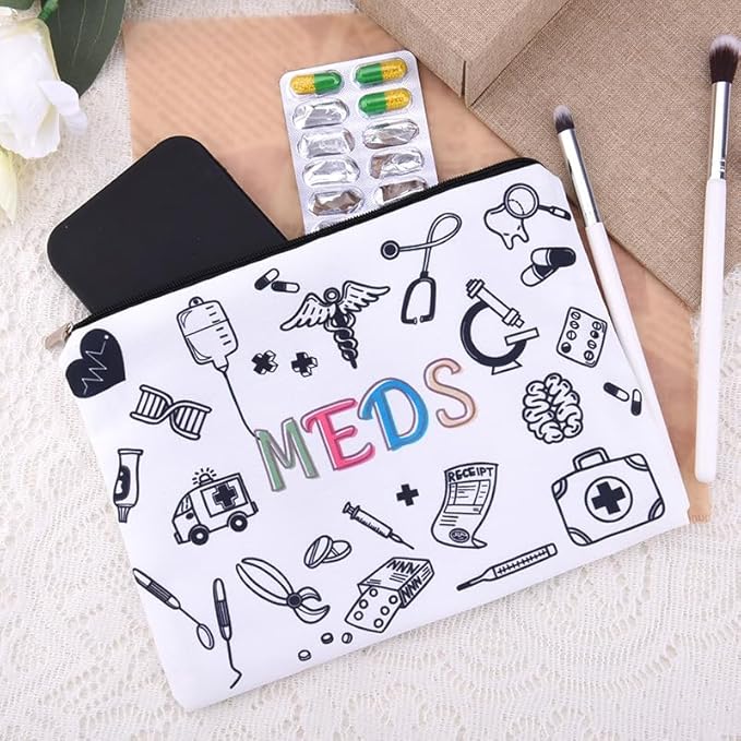 Meds Medicine Bag for Purse Bag Nurse Doctor Birthday Christmas Gifts for Women Men Friend Medicine Travel Makeup Bags Pouch for Purse Medical Medication Organizer Bag Pouch