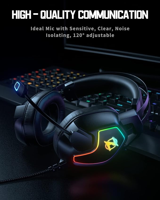 Gaming Headset for Xbox One Series X/S Ps5, Ps4, PC Switch, Noise Canceling Headphones with Microphone, 3.5mm Audio Jack, Auto-Adjust Headband