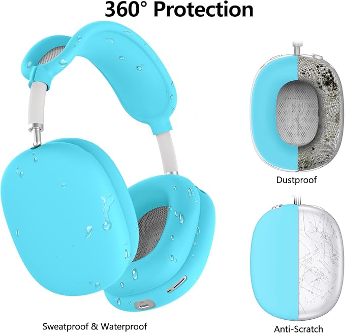 Silicone Case Cover for AirPods Max, Ear Pad Case Cover/Ear Cups Cover/Headband Cover for AirPods Max Headphones,Accessories Soft Silicone Protector for Apple AirPods Max New USB-C (2024) (Ocean Blue)