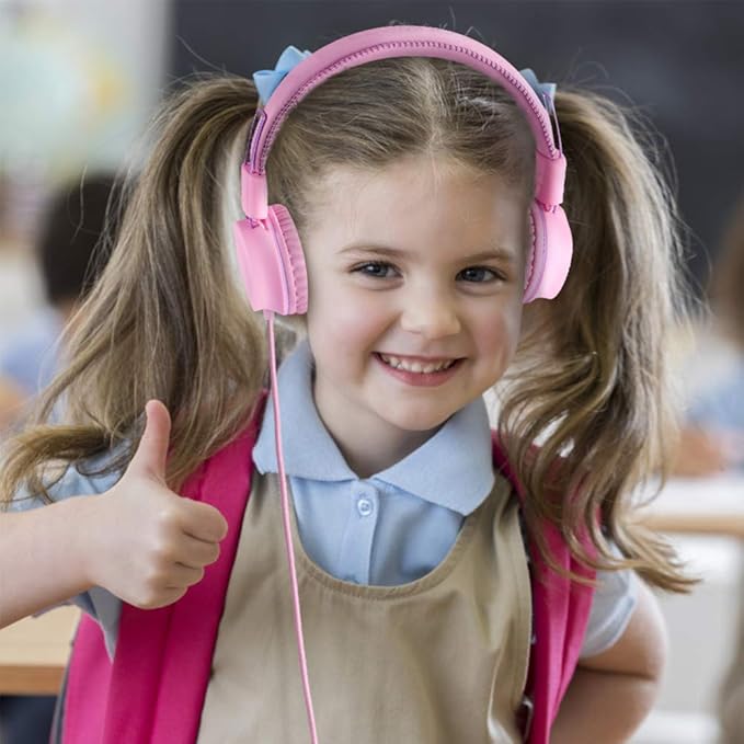 M2 Kids Headphones Wired Headphone for Kids,Foldable Adjustable Stereo Tangle-Free,3.5MM Jack Wire Cord On-Ear Headphone for Children/Teens/Girls/School/Kindle/Airplane/Plane/ (Pink)