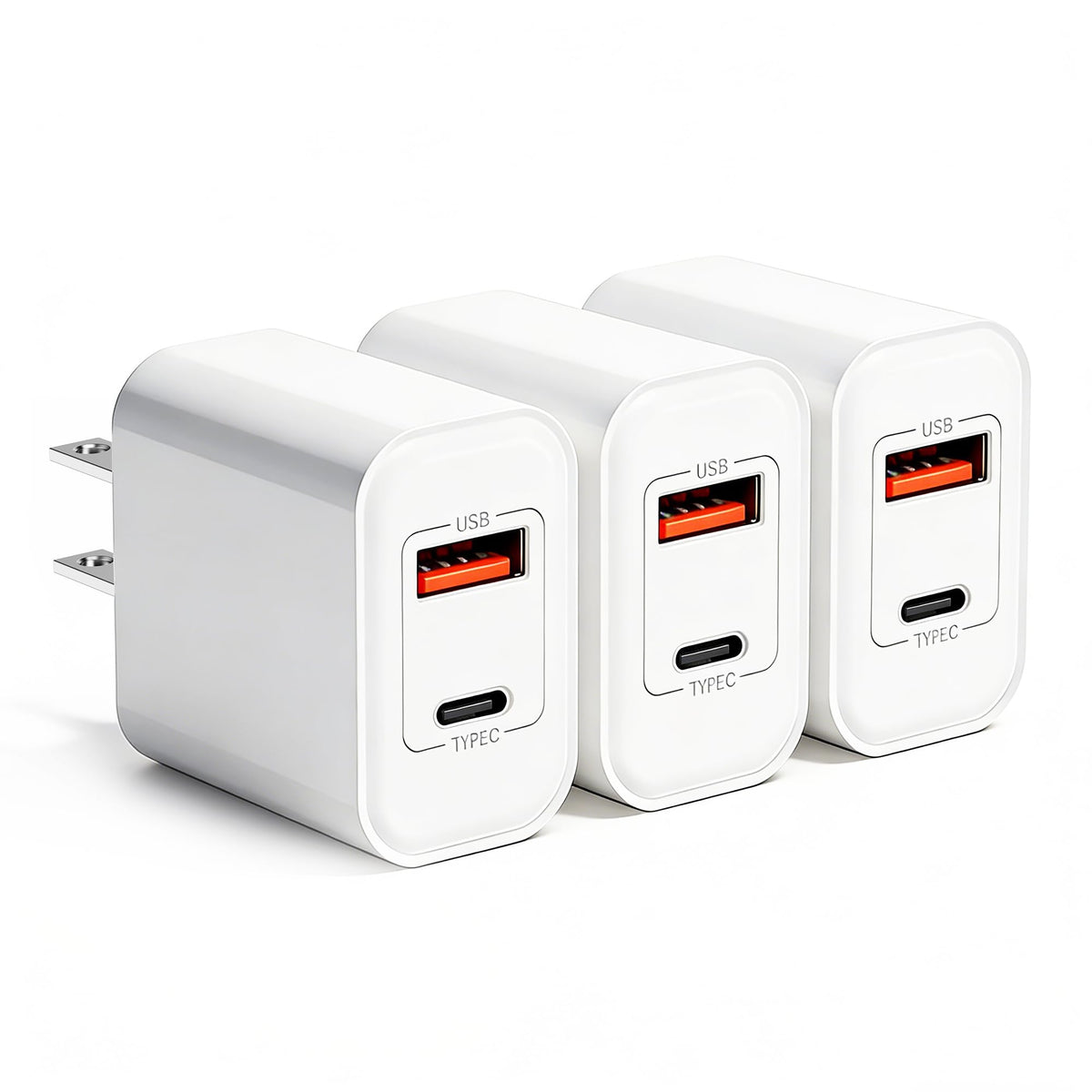 3‑Pack 20W USB C Charger Block Fast Charging Dual Port Power Adapter Plug
