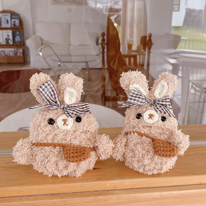 SGVAHY Furry Case for AirPods 1/2, Funny Cute 3D Cartoon Plush Design Bunny Bag Soft Warm Fluffy Cover Keychain Anti-Fall Protective Case Women Girls