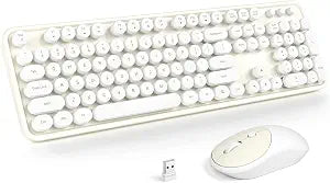 KNOWSQT Wireless Keyboard and Mouse Combo - White-Milky Full-Sized 2.4 GHz 104 Keys Typewriter Cute Keyboard, Round Keycap and Optical Mouse for Windows, Computer, PC, Laptop, Desktop