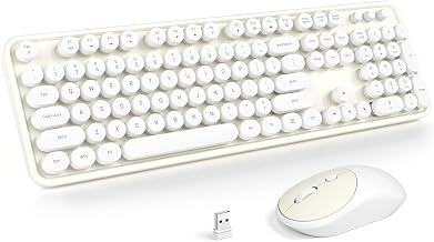 KNOWSQT Wireless Keyboard and Mouse Combo - White-Milky Full-Sized 2.4 GHz 104 Keys Typewriter Cute Keyboard, Round Keycap and Optical Mouse for Windows, Computer, PC, Laptop, Desktop - Image 1