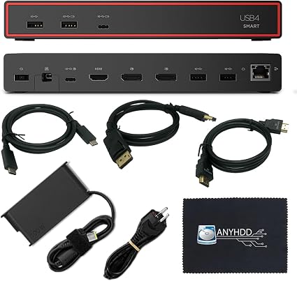 Lenovo 40BC0135US USB4 Smart Dock 5500 Laptop Docking Station with Integrated USB4 Cable, HDMI 2.1 & DisplayPort 1.4 Video Outputs, Multiple USB-A & USB-C Ports, Gigabit Ethernet, 100W Power Delivery