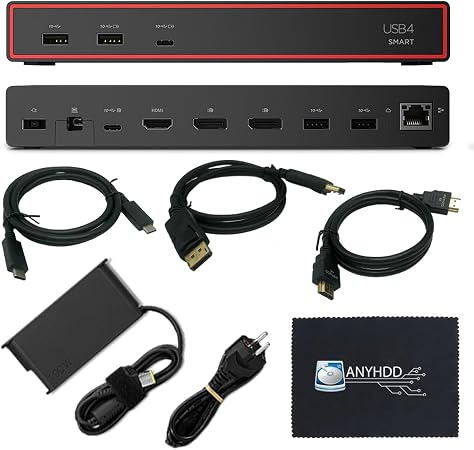 Lenovo 40BC0135US USB4 Smart Dock 5500 Laptop Docking Station with Integrated USB4 Cable, HDMI 2.1 & DisplayPort 1.4 Video Outputs, Multiple USB-A & USB-C Ports, Gigabit Ethernet, 100W Power Delivery