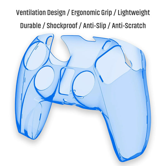 Semi-Transparent PC Case for PS5 Controller - Shockproof Cover with Anti-Slip Grip & Scratch - Resistant & Heat Ventilation (Blue)