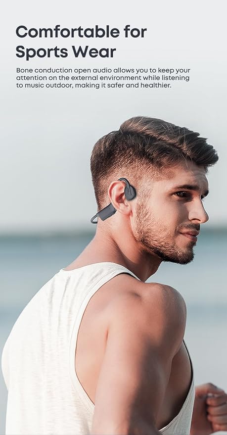 Bone Conduction Headphones, Wireless Bluetooth Open- Ear, Sport Headphones, Quick Charging, Long battery Life, Upgrade Sweat Proof, Earphone for Running, Cycling, Walking, Workout, Gift. Includes Case
