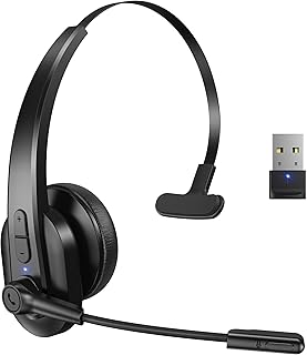 Sarevile Bluetooth Headset with USB Dongle for Computer, Single-Ear Wireless Headset with Noise Cancelling Microphone for Office & Truckers, Bluetooth V5.2 with Mute Button for Work - Image 1