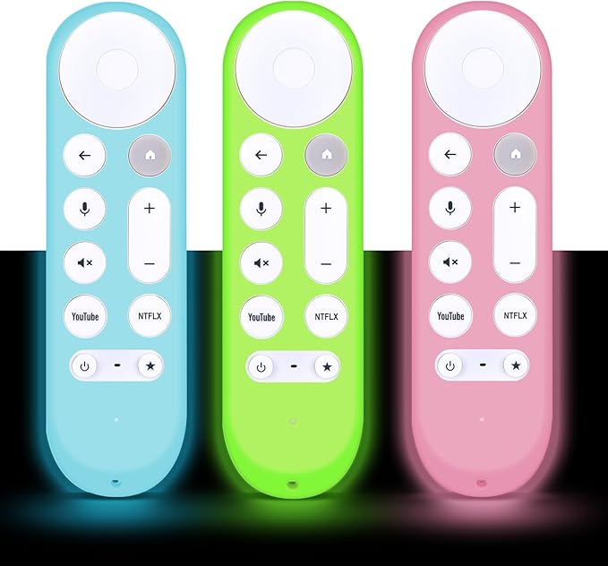 [3-Pack] HZIME New Replacement Remote Control Cover Compatible for Google TV Streamer 4K TV GY3LE Voice Remote, Silicone Controller Case Sleeve (Glow-in-The-Dark，Green/Blue/Pink)