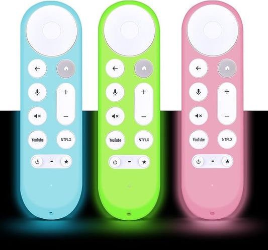 [3-Pack] HZIME New Replacement Remote Control Cover Compatible for Google TV Streamer 4K TV GY3LE Voice Remote, Silicone Controller Case Sleeve (Glow-in-The-Dark，Green/Blue/Pink)