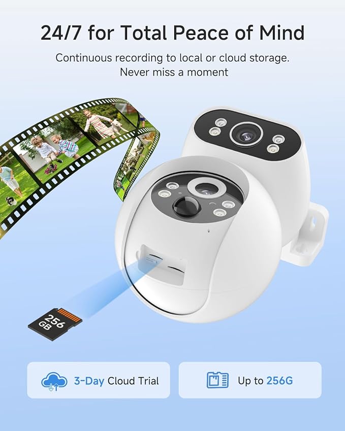 Noorio Dual Lens 2K Security Camera Outdoor, Outside Cameras for Home Security Plug-in, Auto Tracking 360° PTZ, Color Night Vision, 24/7 Recording, 2.4G WiFi Only