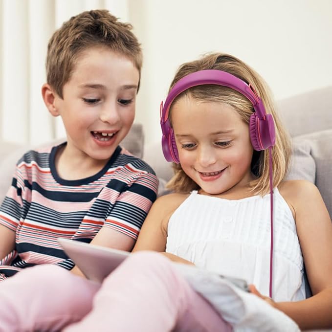 noot products Kids Headphones K33 Foldable Stereo Tangle-Free 5ft Long Cord 3.5mm Jack Plug in Wired On-Ear Headset for Children/Teens/Boys/Girls/ipad/School/Kindle/Travel/Plane/Tablet (Plum)