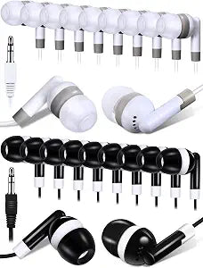 DULLA 100-Pack Bulk Earbuds for Classroom & Library (Black & White)
