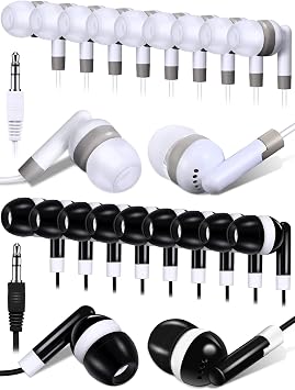 DULLA 100-Pack Bulk Earbuds for Classroom & Library (Black & White)