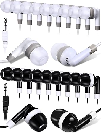 DULLA 100-Pack Bulk Earbuds for Classroom & Library (Black & White)