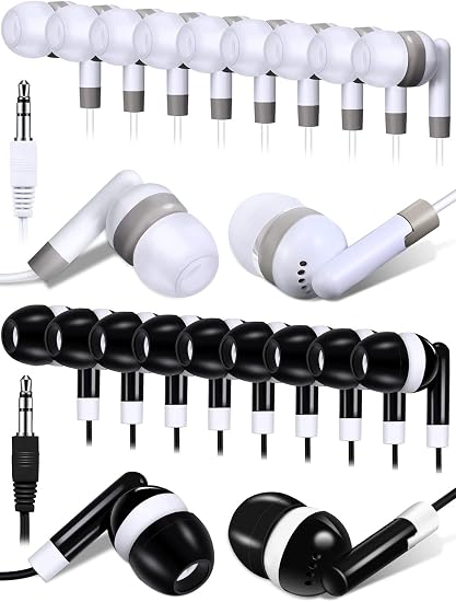 DULLA 100-Pack Bulk Earbuds for Classroom & Library (Black & White)